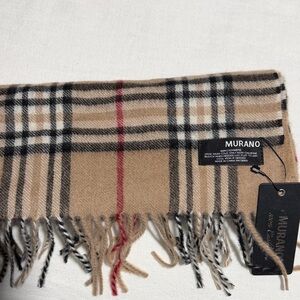 Murano Checkered Fringe Scarf in Tan and Black